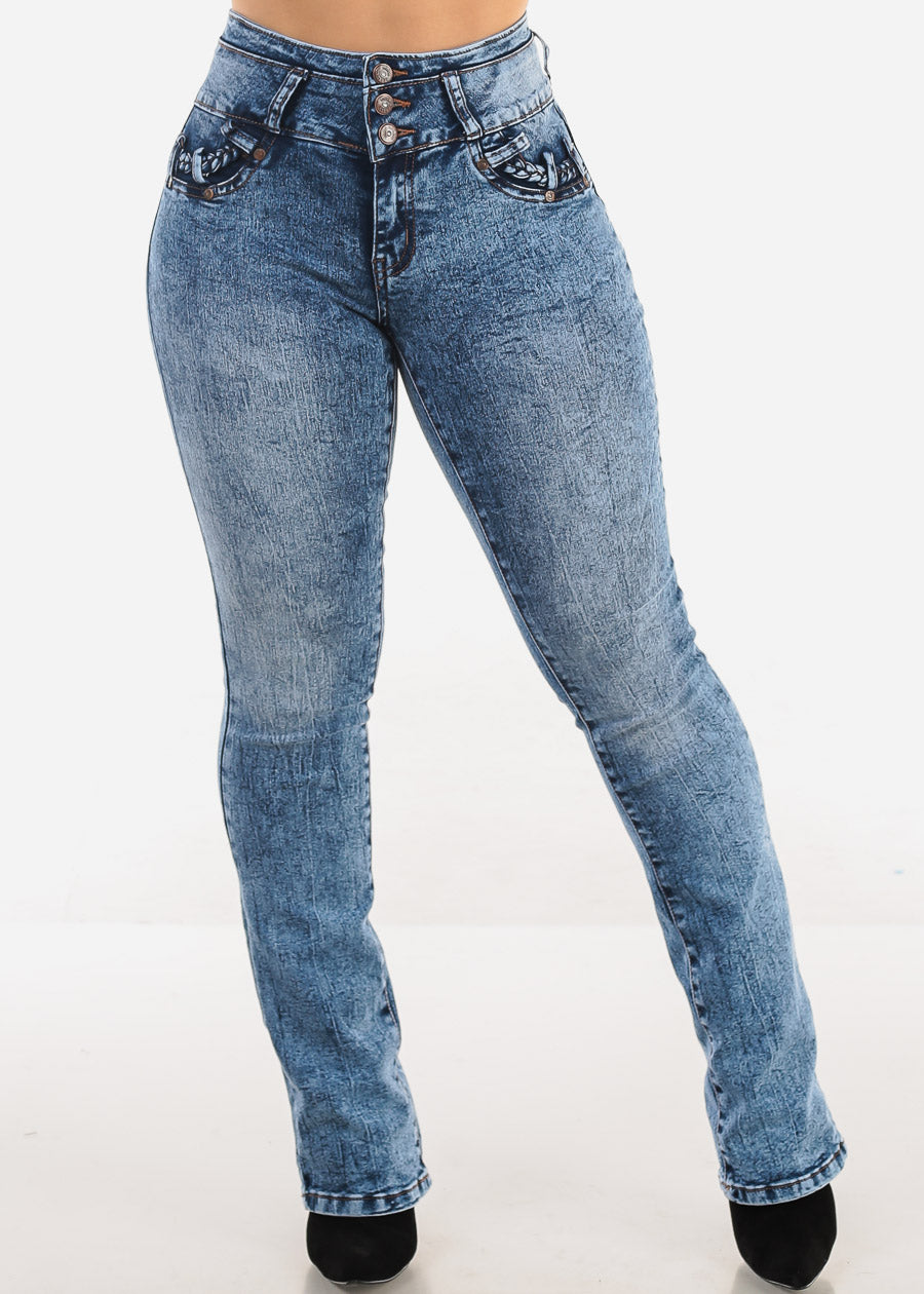 MX JEANS High Waist Butt Lift Acid Wash Bootcut Jeans