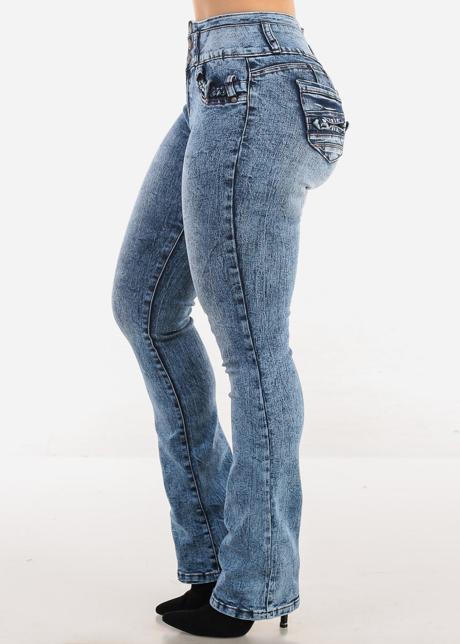 MX JEANS High Waist Butt Lift Acid Wash Bootcut Jeans