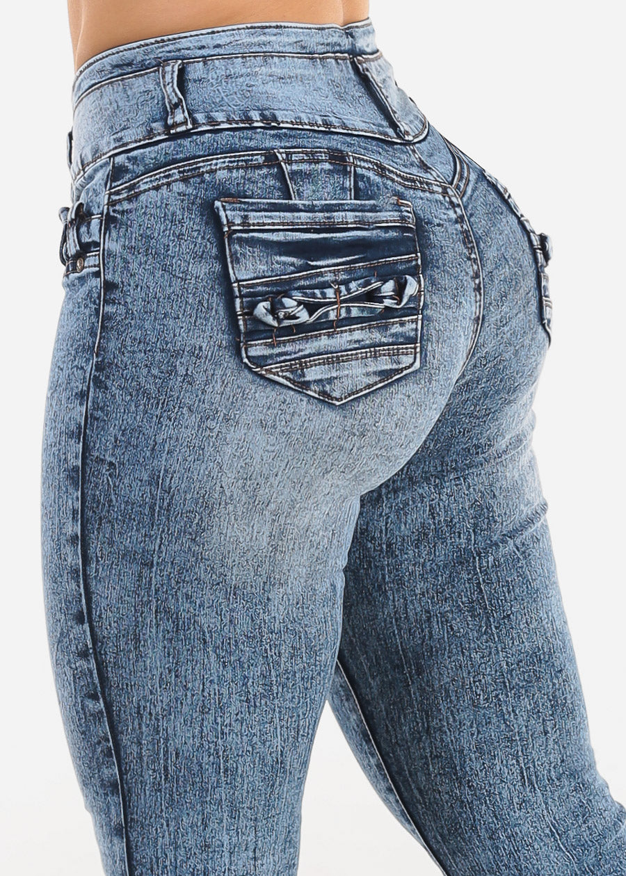 MX JEANS High Waist Butt Lift Acid Wash Bootcut Jeans