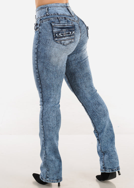 MX JEANS High Waist Butt Lift Acid Wash Bootcut Jeans