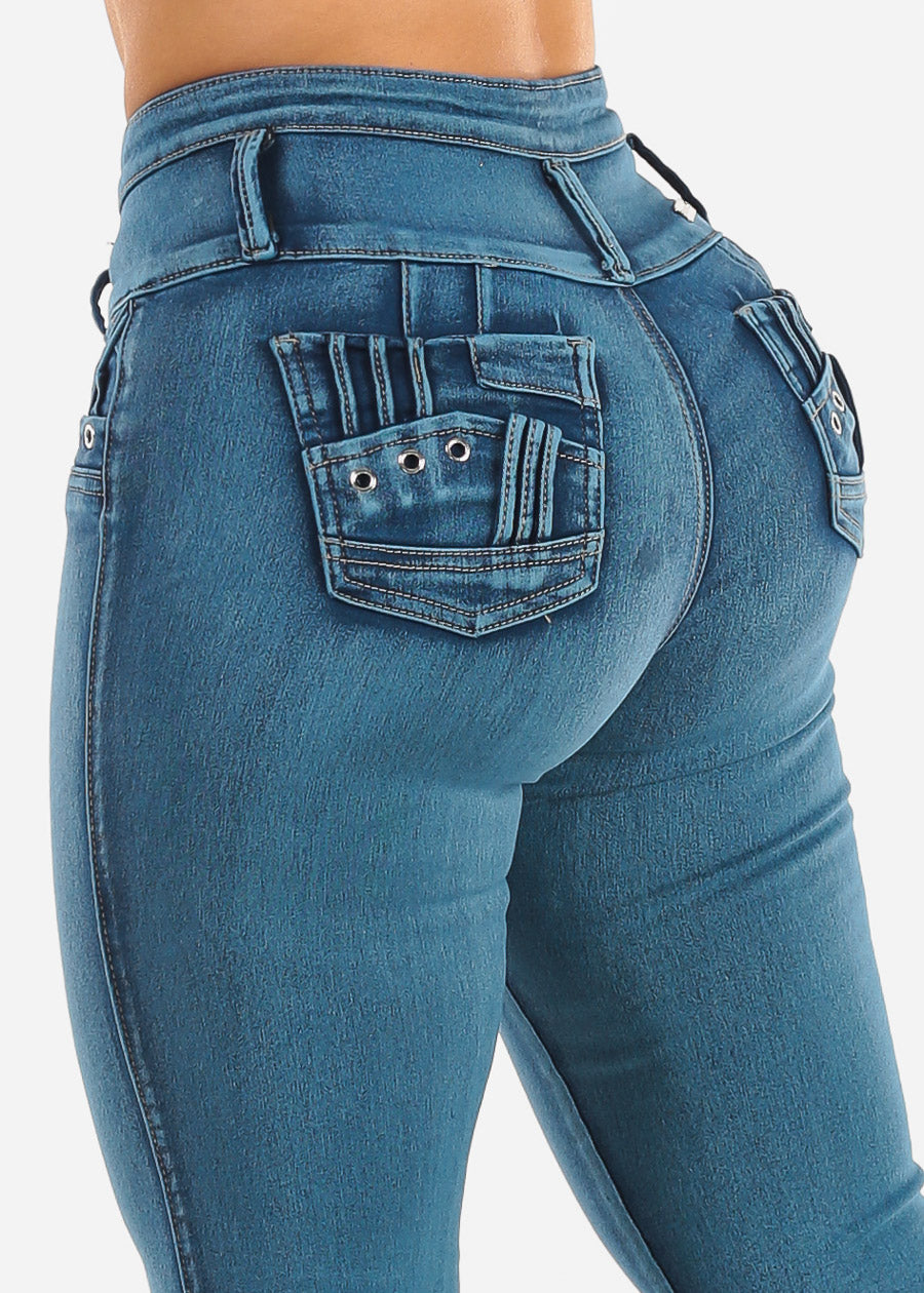 MX JEANS Butt Lift High Waist Bootcut Jeans Blue Acid Wash