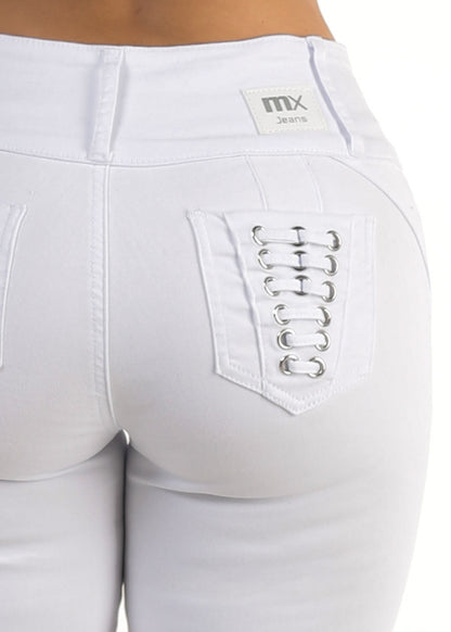 MX JEANS Mid Rise White Butt Lifting Skinny Jeans