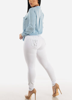 MX JEANS Mid Rise White Butt Lifting Skinny Jeans