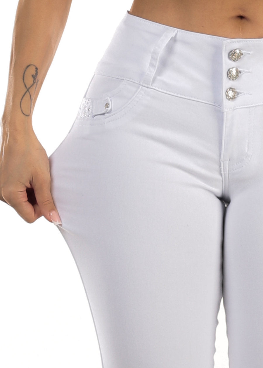 MX JEANS Mid Rise White Butt Lifting Skinny Jeans