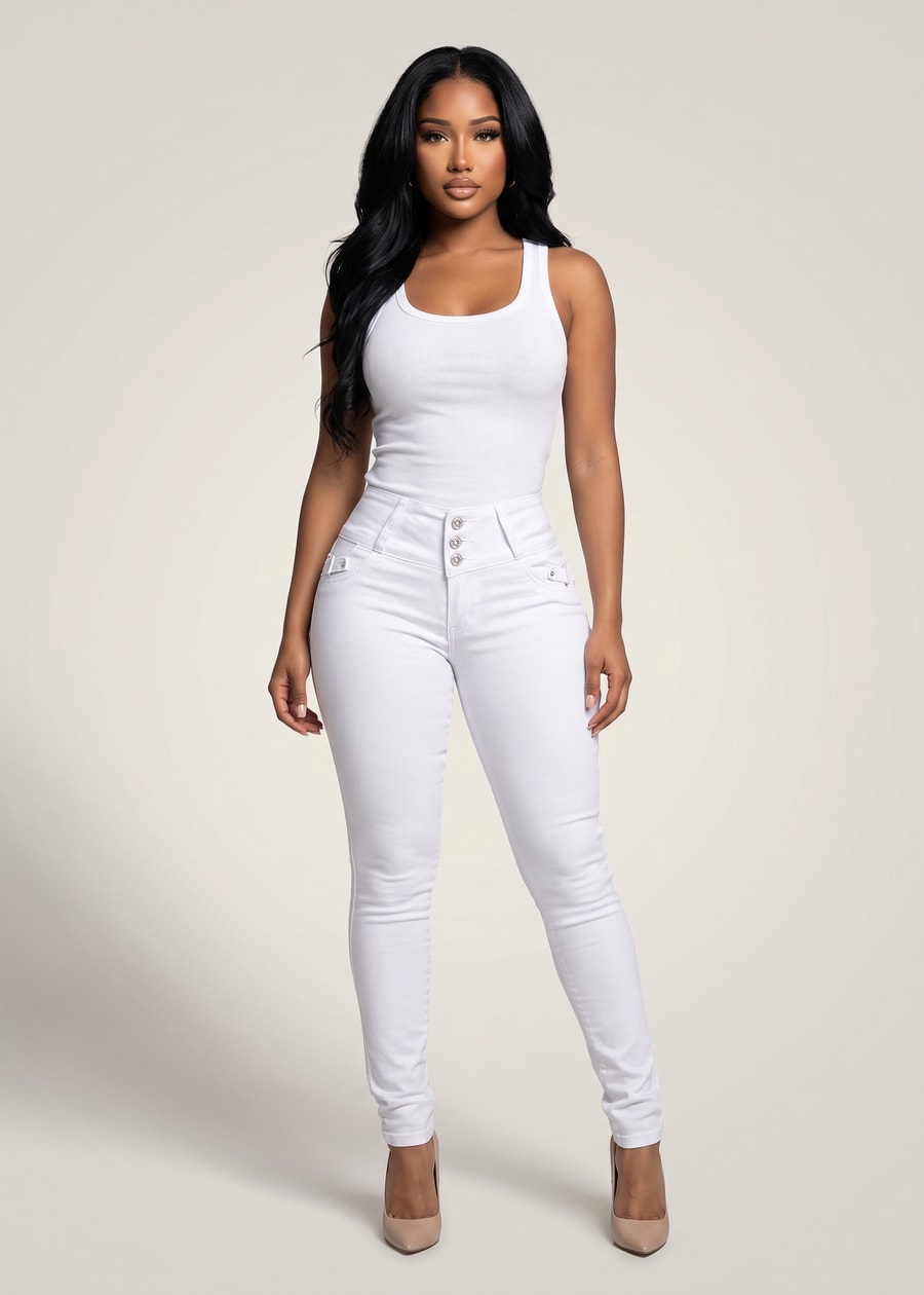 MX JEANS Mid Rise White Butt Lifting Skinny Jeans, view 3 of 24