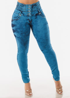 High Waisted Skinny Jeans - Butt Lifting Skinny Jeans - Blue Skinny ...