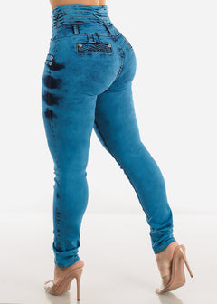 High Waisted Skinny Jeans - Butt Lifting Skinny Jeans - Blue Skinny ...