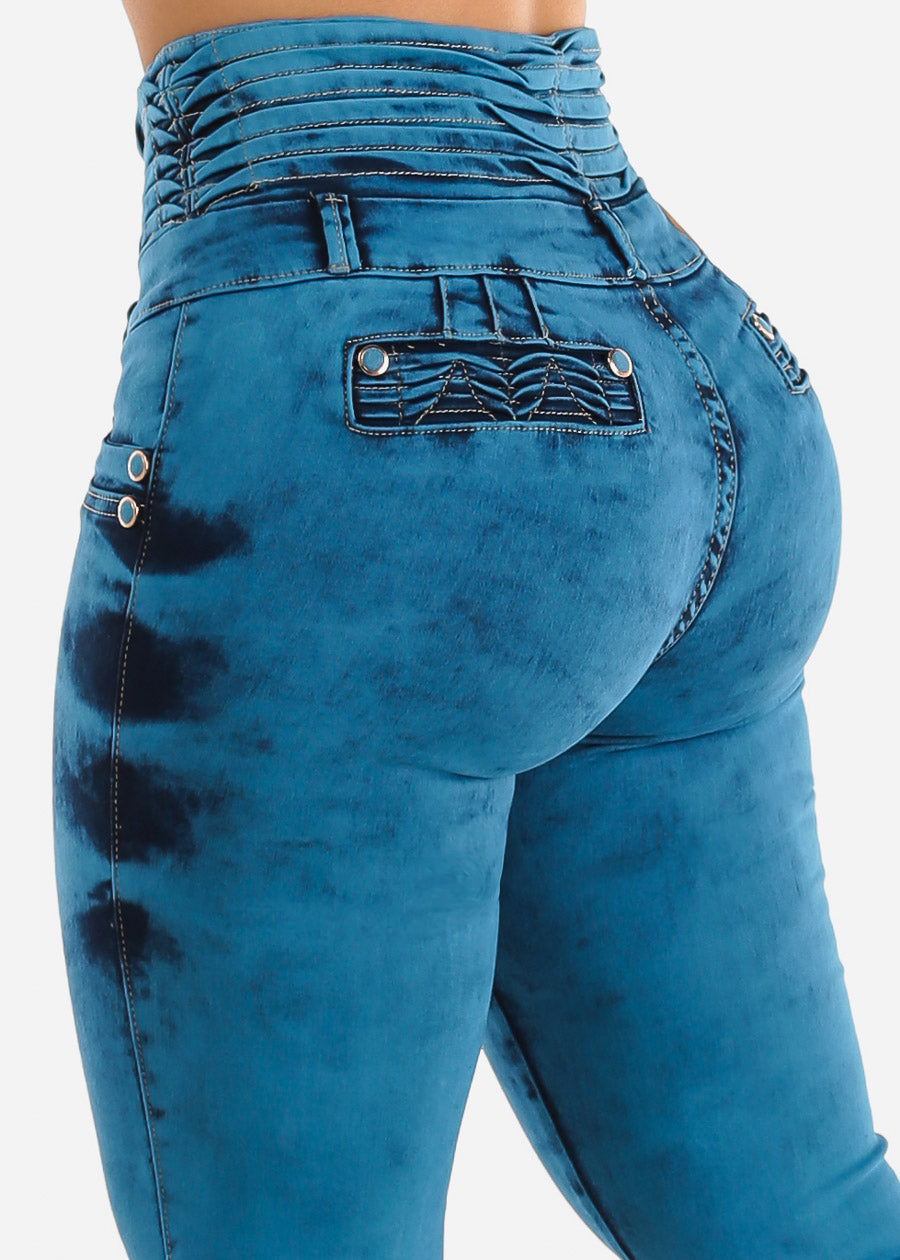 High Waisted Skinny Jeans - Butt Lifting Skinny Jeans - Blue