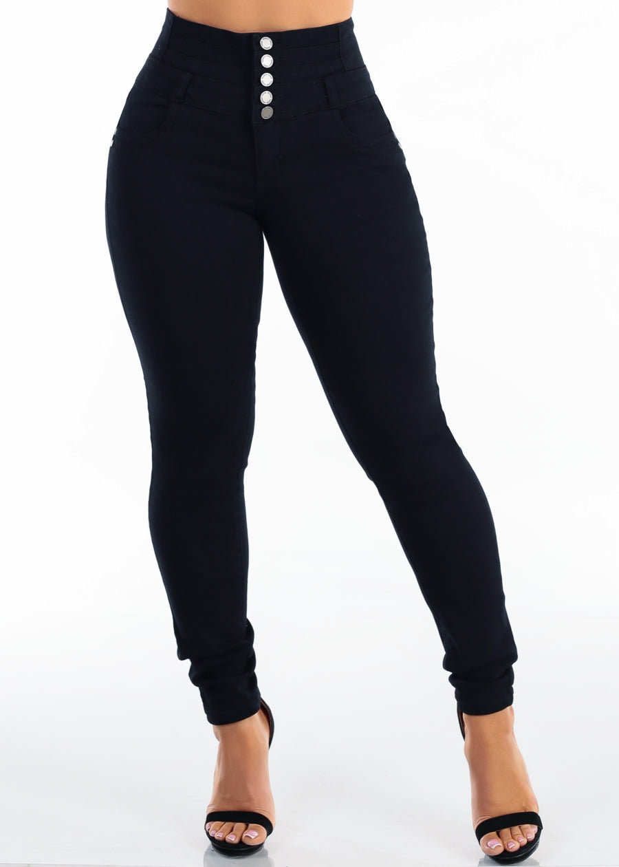 MX JEANS Butt Lift Thick Waist Stretch Skinny Jeans Black