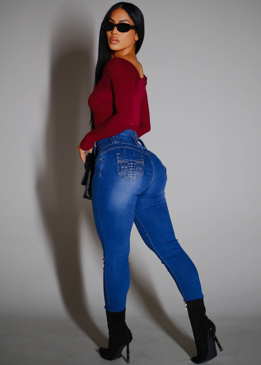 Butt Lift Super High Waist Stretch Skinny Ankle Jeans Indigo