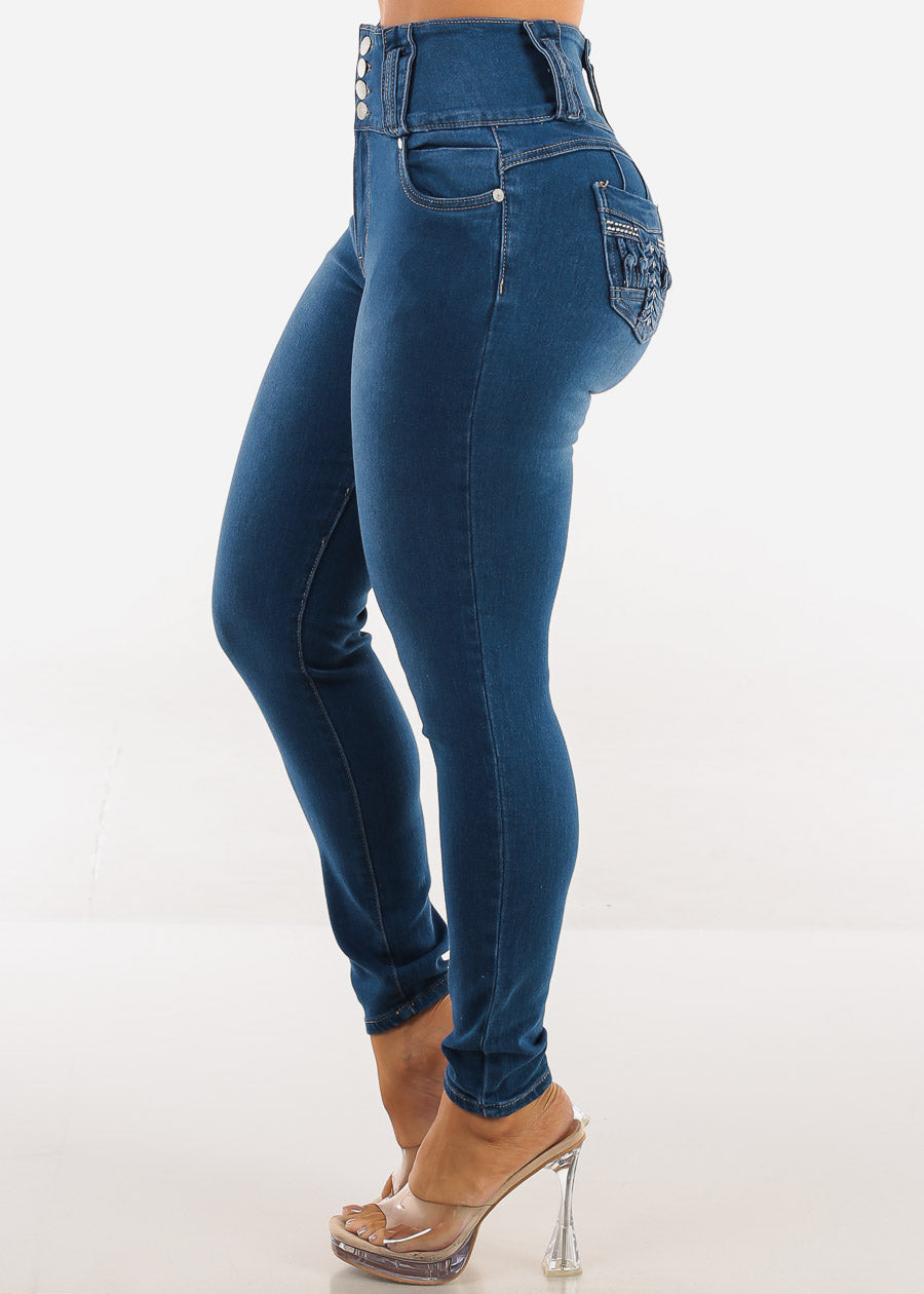 Butt Lift Super High Waist Stretch Skinny Ankle Jeans Indigo