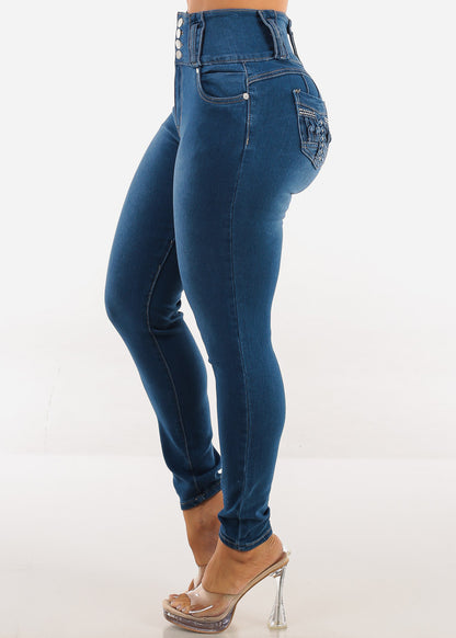 Butt Lift Super High Waist Stretch Skinny Ankle Jeans Indigo