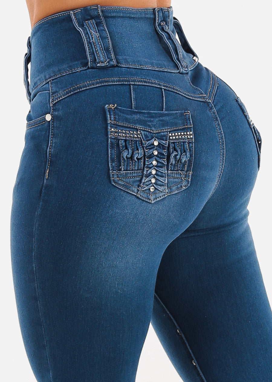 Butt Lift Super High Waist Stretch Skinny Ankle Jeans Indigo