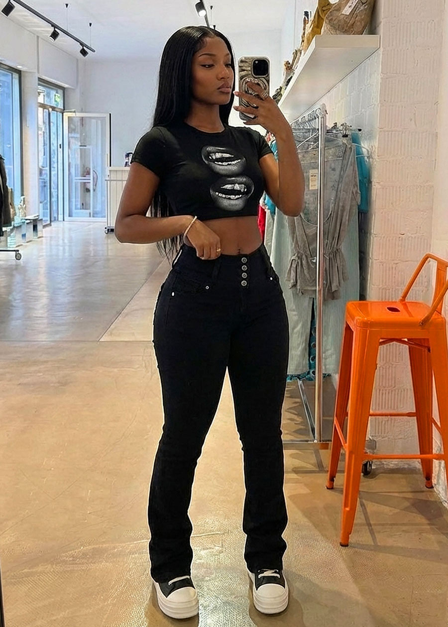 MX JEANS Butt Lift High Waist Black Bootcut Jeans