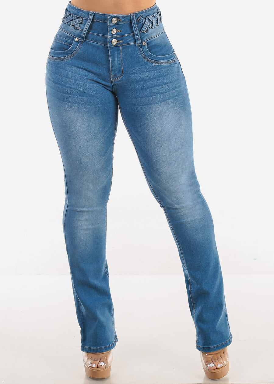 MX JEANS Butt Lift Light Bootcut Jeans w Lace Up Design