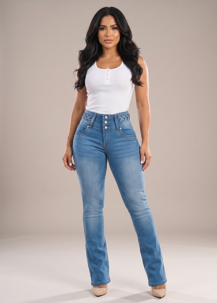 MX JEANS Butt Lift Light Bootcut Jeans w Lace Up Design