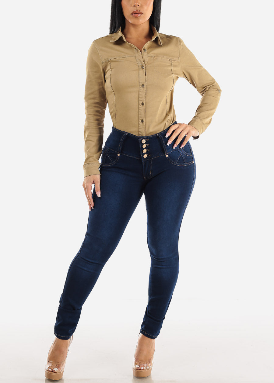 MX JEANS Butt Lifting Dark Wash Mid Rise Skinny Jeans