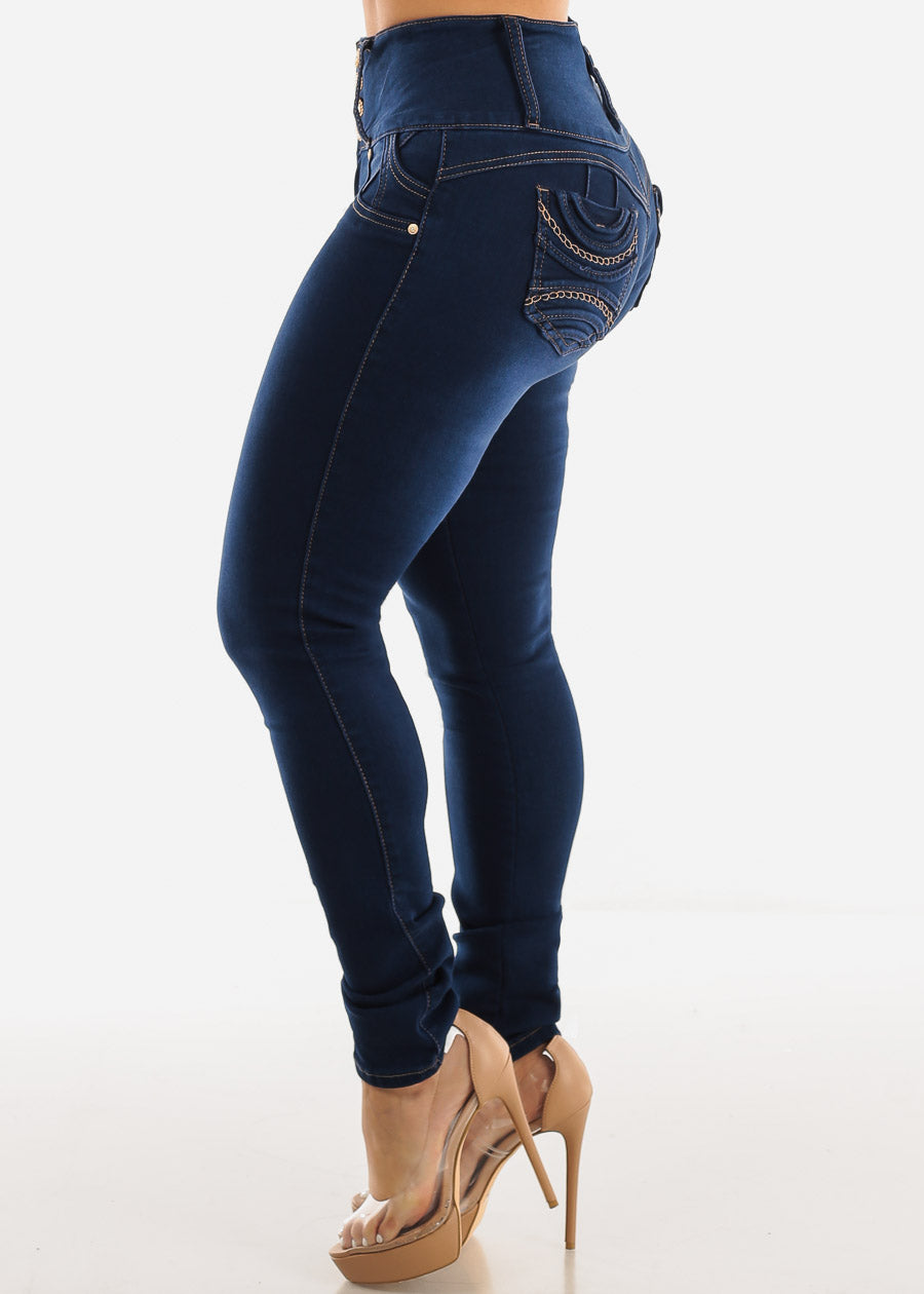 MX JEANS Butt Lifting Dark Wash Mid Rise Skinny Jeans