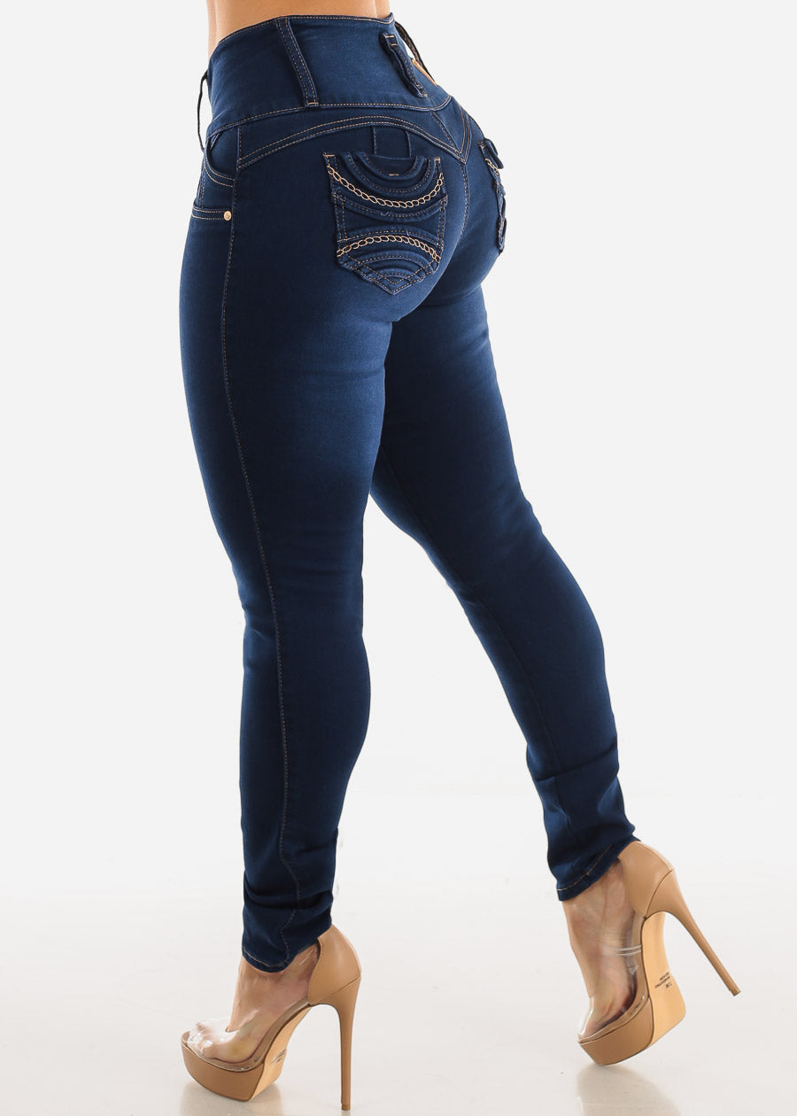 MX JEANS Butt Lifting Dark Wash Mid Rise Skinny Jeans