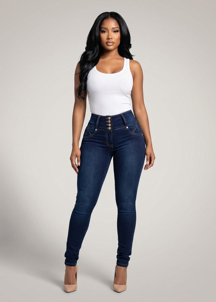 MX JEANS Butt Lifting Dark Wash Mid Rise Skinny Jeans
