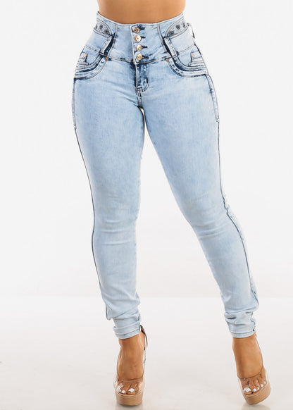 MX JEANS Embroidered Back Butt Lifting Skinny Jeans Acid Wash