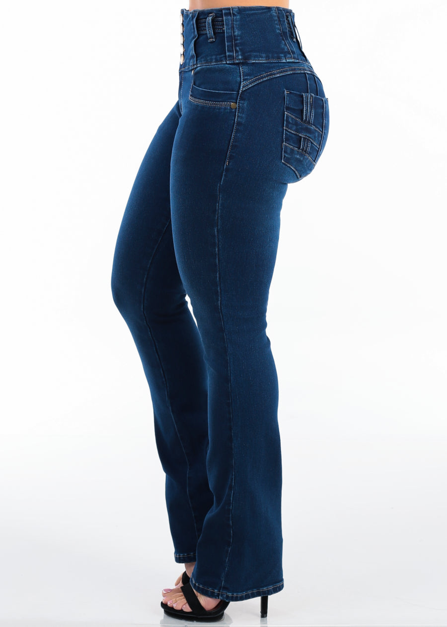 MX JEANS Butt Lift High Waist Stretch Bootcut Jeans Dark Wash