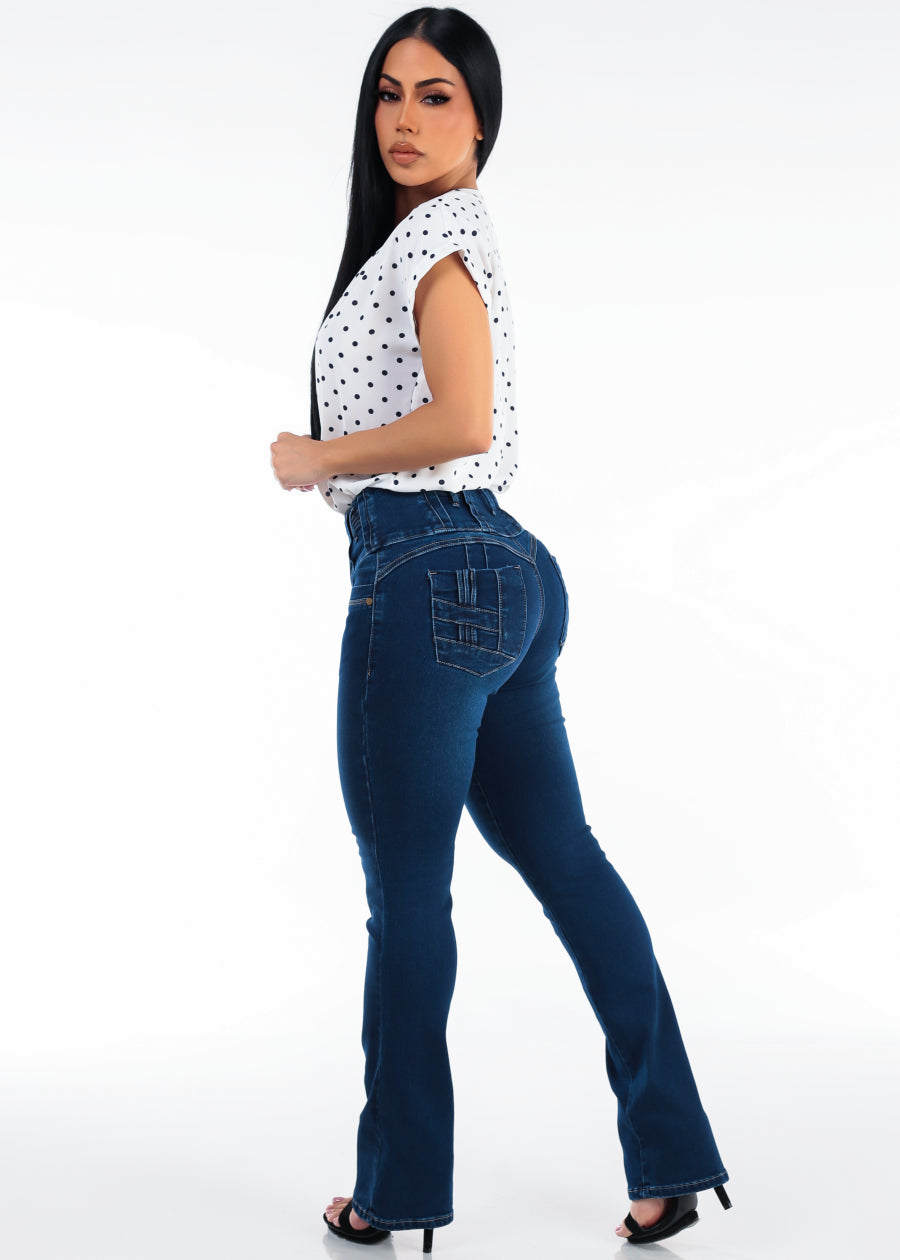 MX JEANS Butt Lift High Waist Stretch Bootcut Jeans Dark Wash