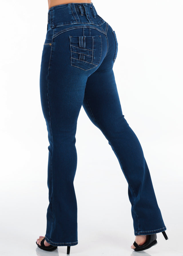 MX JEANS Butt Lift High Waist Stretch Bootcut Jeans Dark Wash