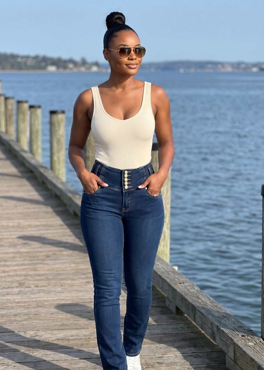 MX JEANS Butt Lift High Waist Stretch Bootcut Jeans Dark Wash, view 10 of 13