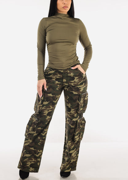 Hyper Stretch Camouflage Straight Wide Leg Pants