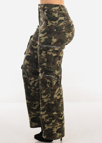 Hyper Stretch Camouflage Straight Wide Leg Pants