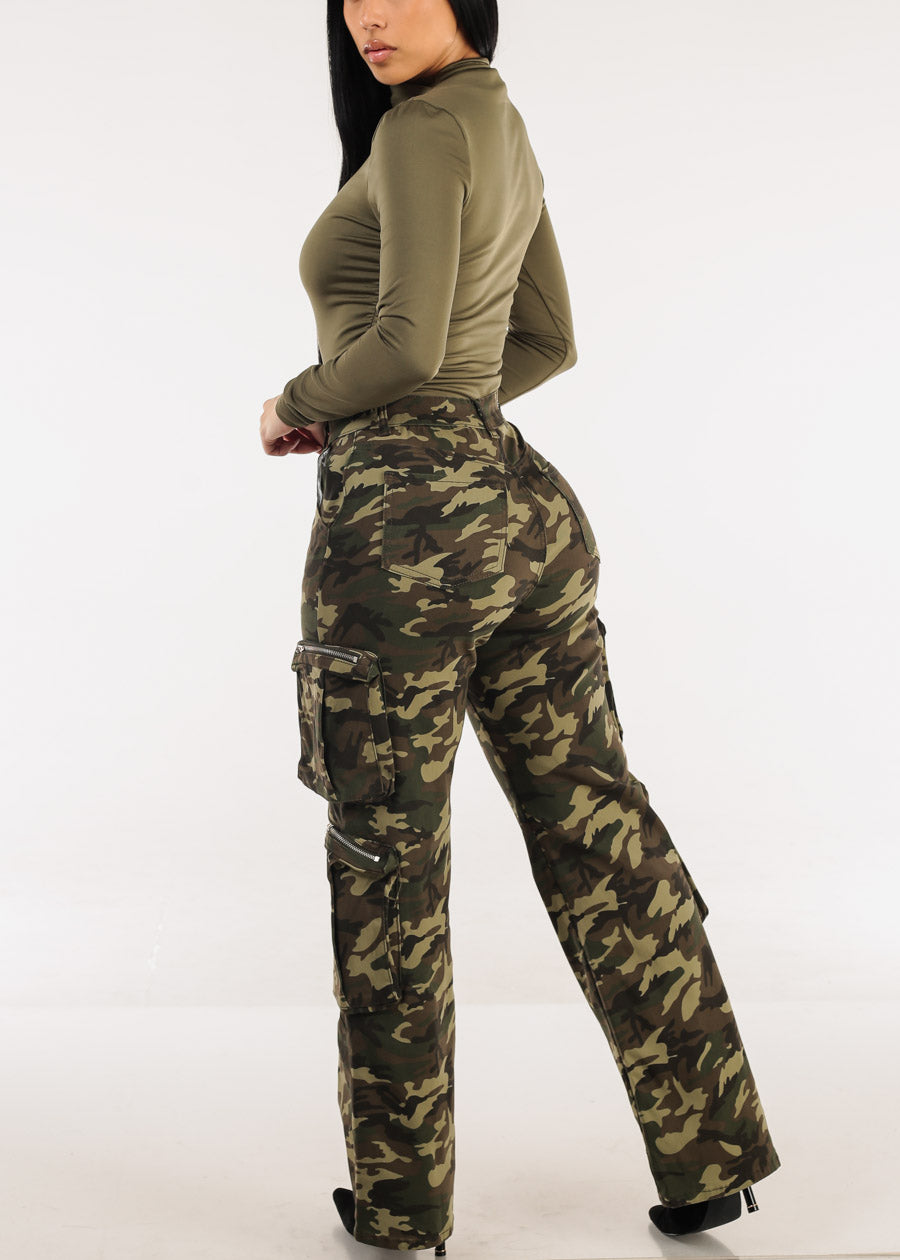 Hyper Stretch Camouflage Straight Wide Leg Pants