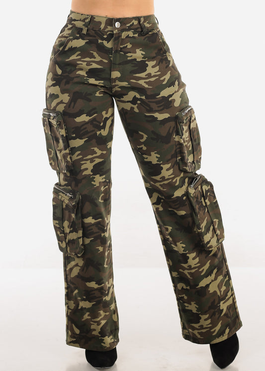 Hyper Stretch Camouflage Straight Wide Leg Pants