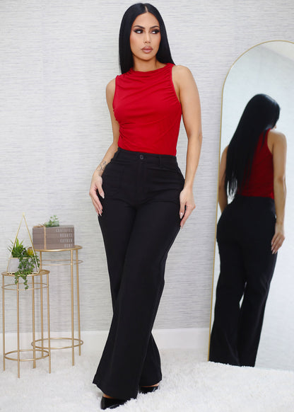 Butt Lift Super High Waist Wide Leg Pants Black