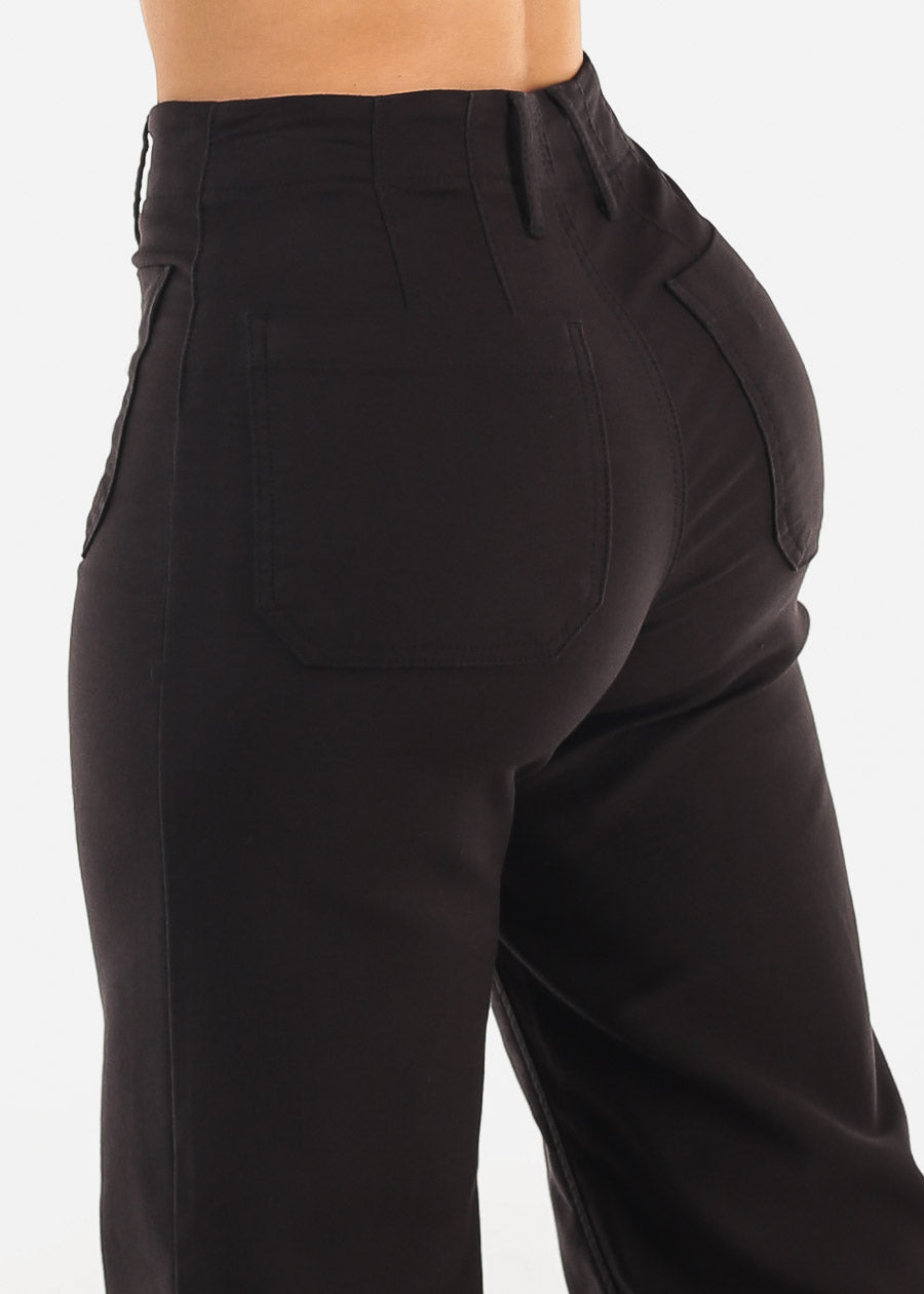 Butt Lift Super High Waist Wide Leg Pants Black