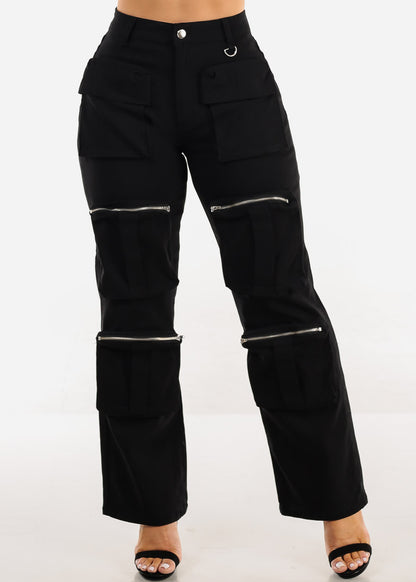 Hyper Stretch Straight Wide Leg Cargo Pants Black