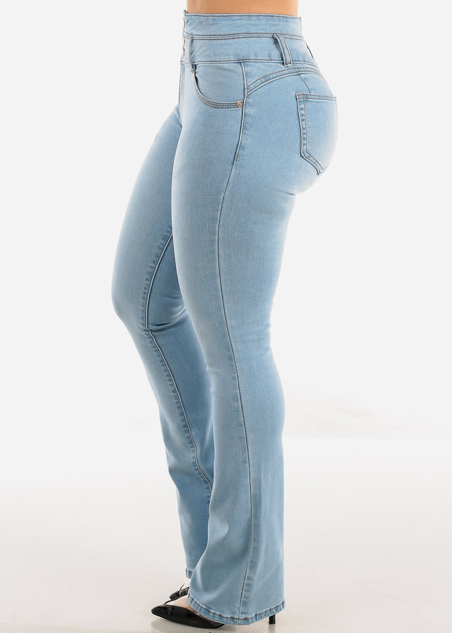 High Waisted Butt Lifting Bootcut Jeans Light Blue