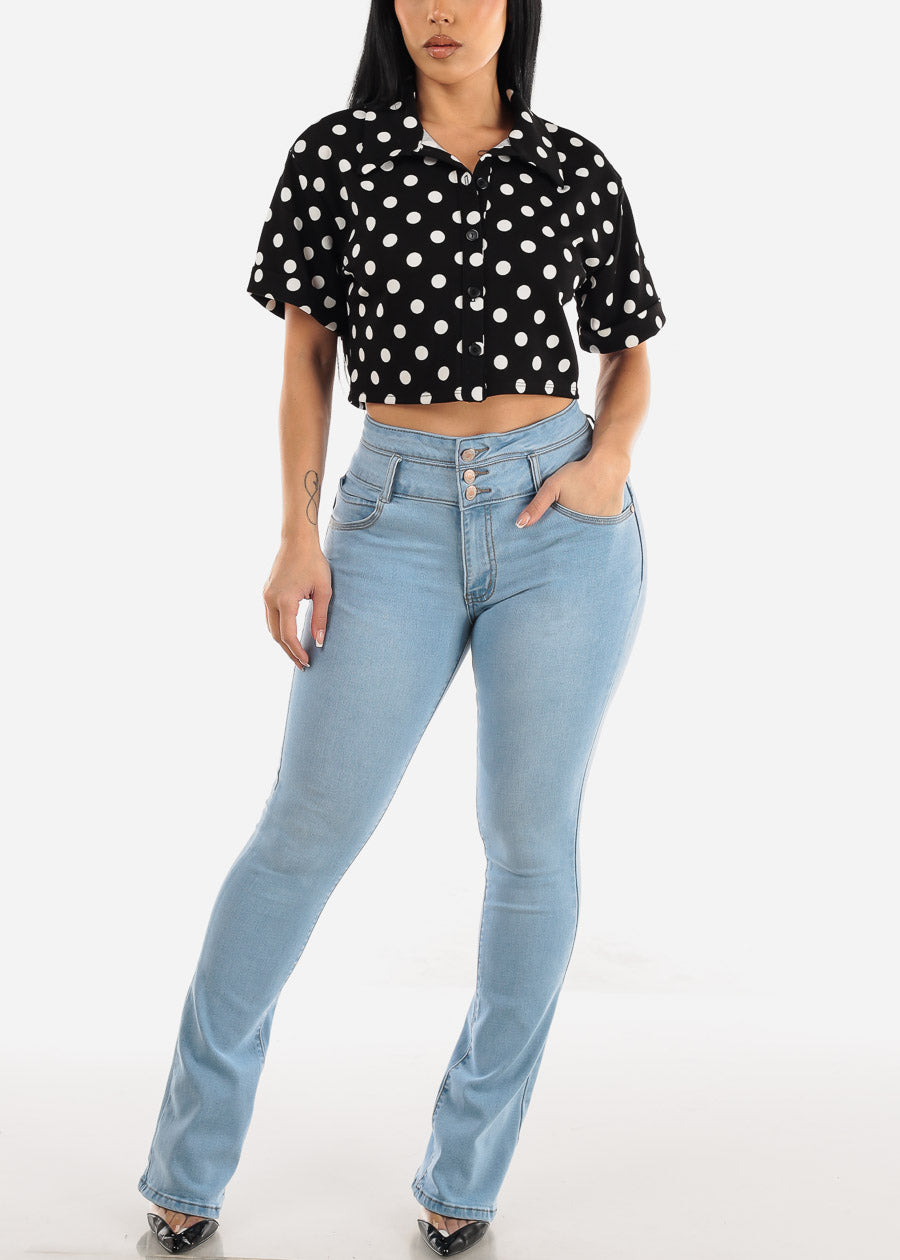 High Waisted Butt Lifting Bootcut Jeans Light Blue