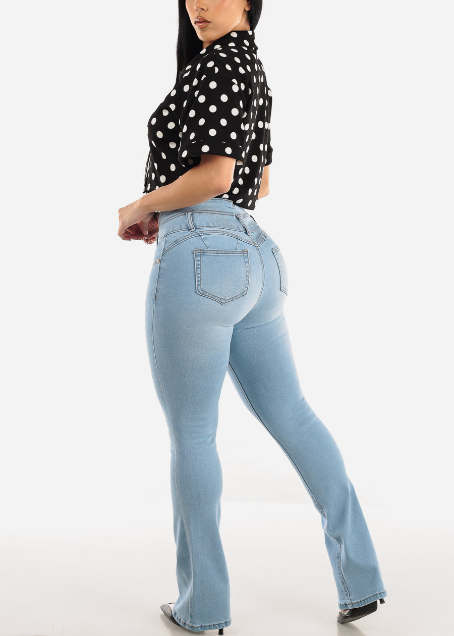 High Waisted Butt Lifting Bootcut Jeans Light Blue