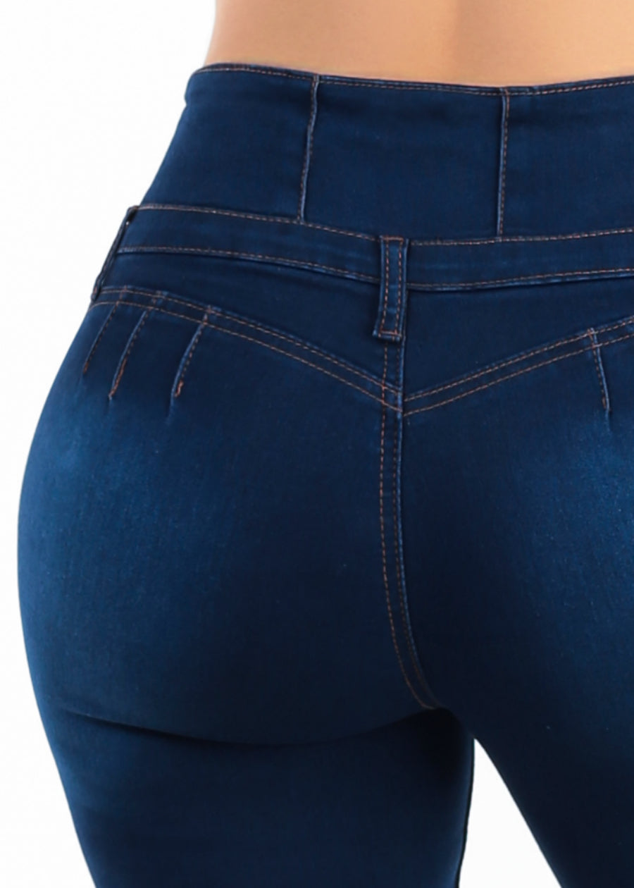 Butt Lift High Waisted Stretch Denim Capris Dark Blue
