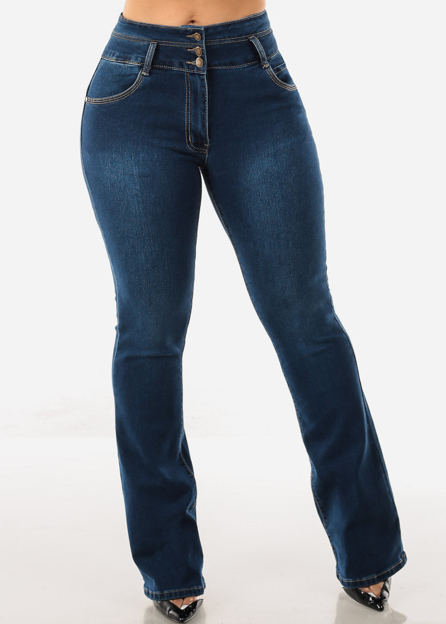 High Waisted Butt Lifting Bootcut Jeans Dark Blue