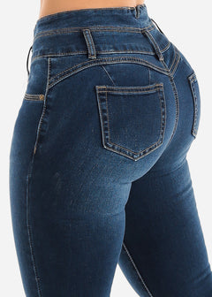 High Waisted Butt Lifting Bootcut Jeans Dark Blue