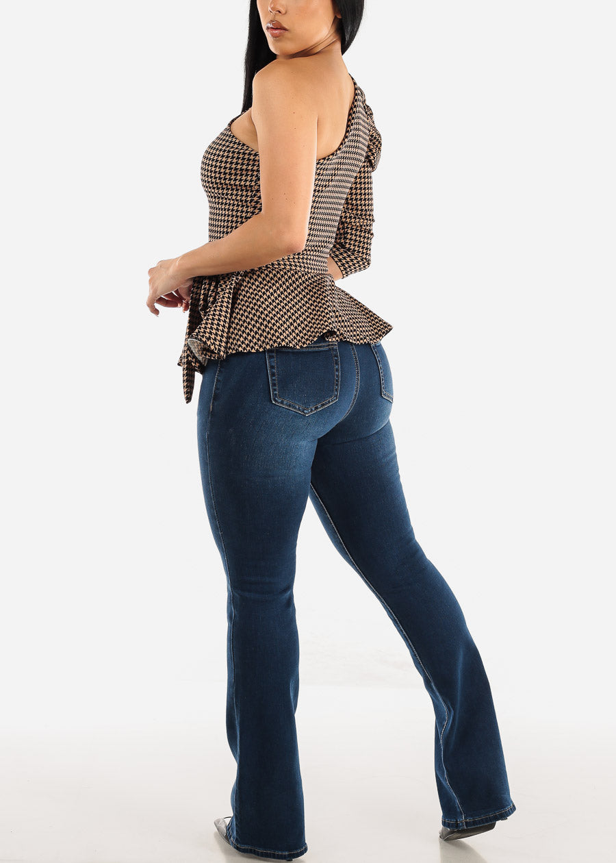 High Waisted Butt Lifting Bootcut Jeans Dark Blue