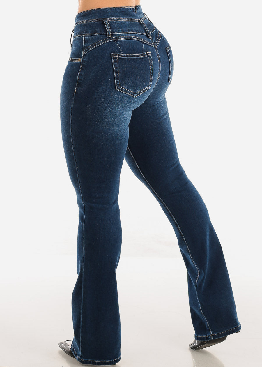 High Waisted Butt Lifting Bootcut Jeans Dark Blue