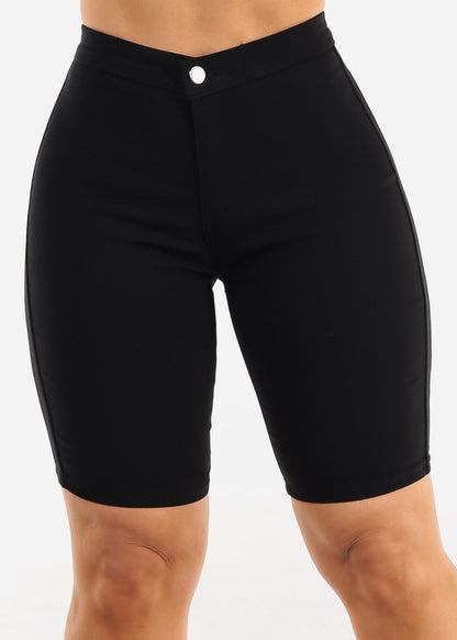 Black High Waist Hyper Stretch Bermuda Shorts