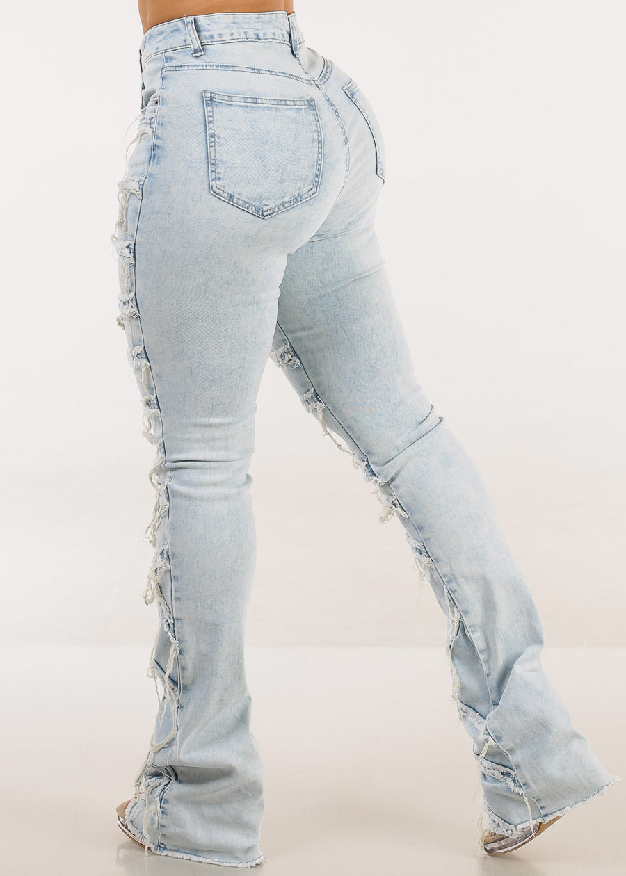 High Waist Distressed Stacked Leg Jeans Acid Wash