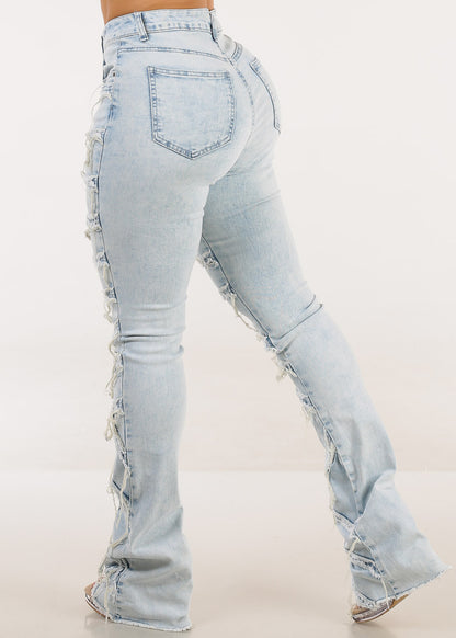 High Waist Distressed Stacked Leg Jeans Acid Wash
