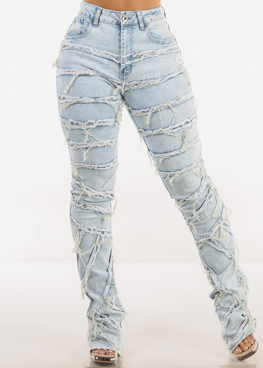 High Waist Distressed Stacked Leg Jeans Acid Wash