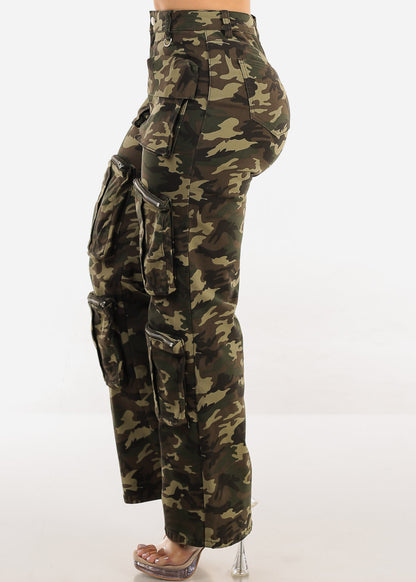 Hyper Stretch Straight Wide Leg Cargo Pants Camo
