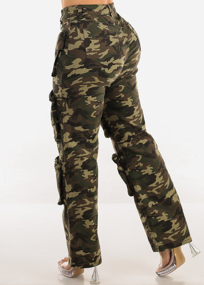 Hyper Stretch Straight Wide Leg Cargo Pants Camo